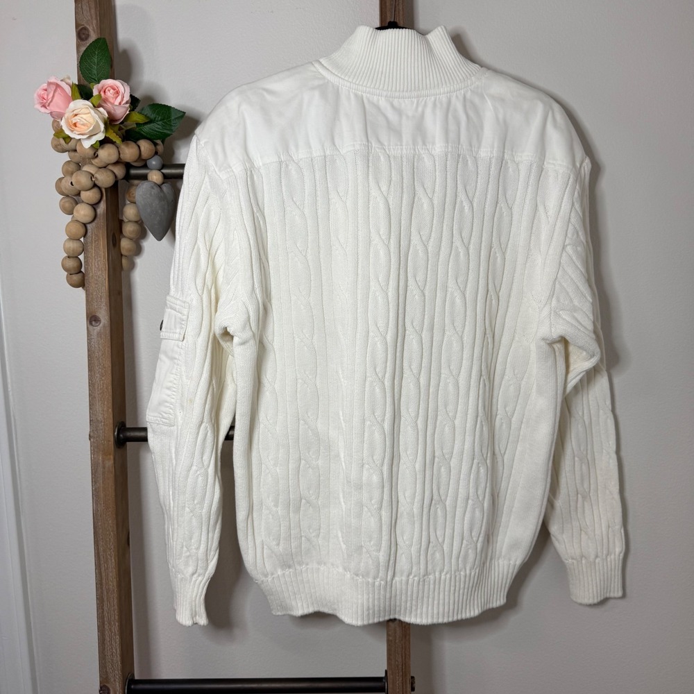 Blue Willi's Mens Cream Cable Knit Quarter Zip Sweater Size Large - Picture 6 of 11